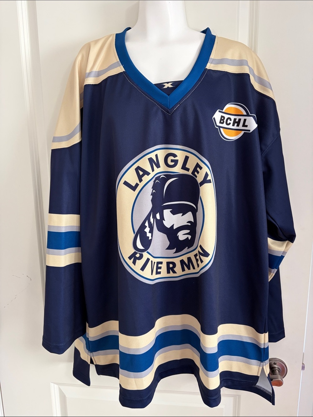 Langley Rivermen Navy and Cream Official BCHL Hockey Jersey